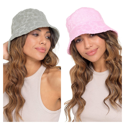 Ladies Floral Embossed Textured Bucket Hat Summer Sun Hat