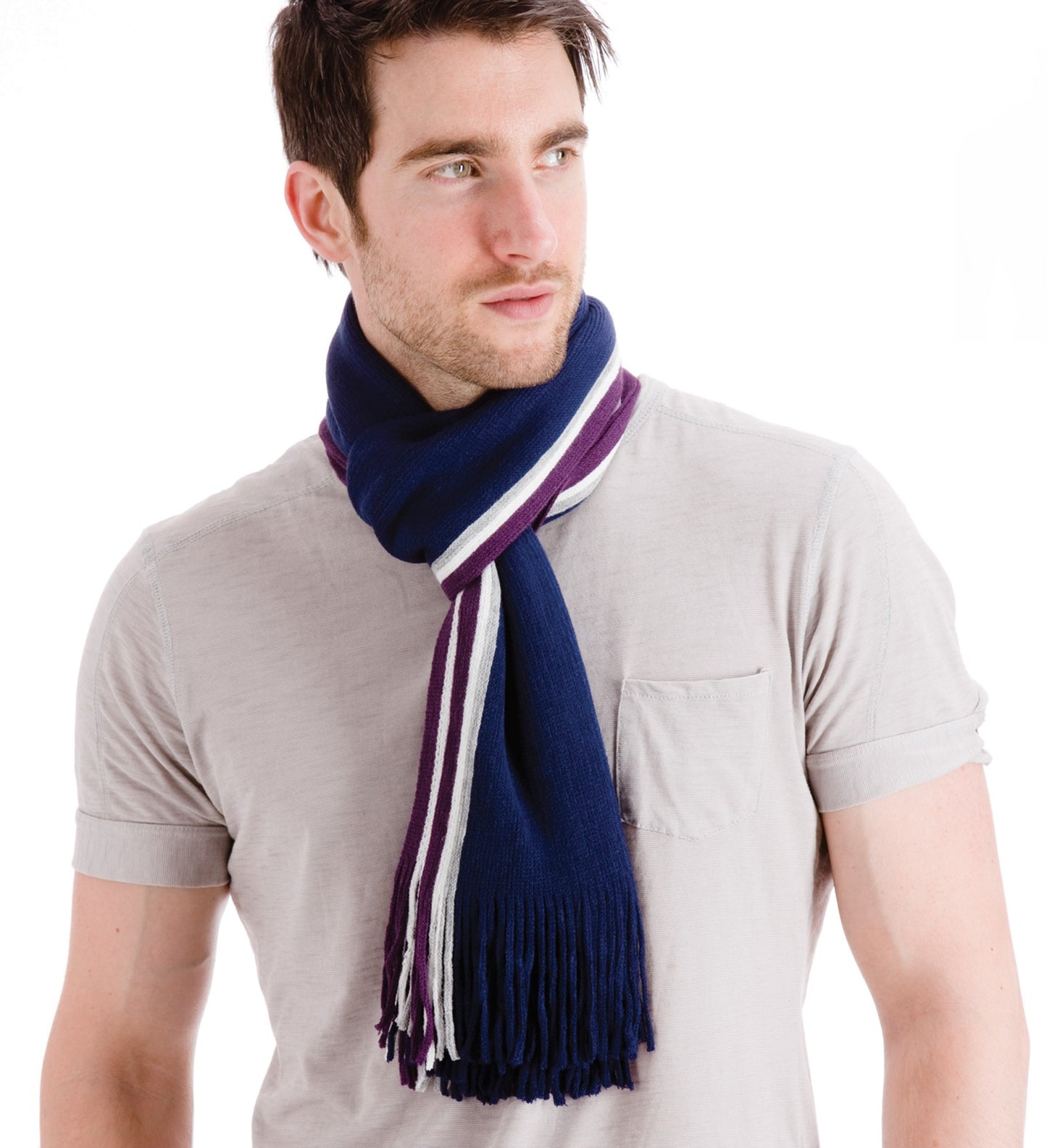 Men's Scarf Striped Coloured Soft Knit - Ideal Gift Idea