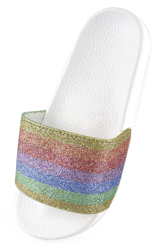 Girls Glitter Rainbow Pool Sliders Sandals Flip-flops