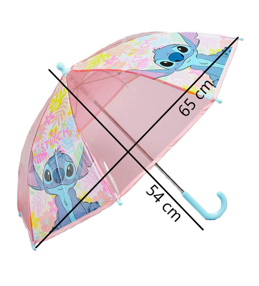 Disney Stitch Kids Umbrella – Pink & Clear Umbrella for Girls – Lightweight Child-Sized Rain Umbrella with Tropical Stitch Design