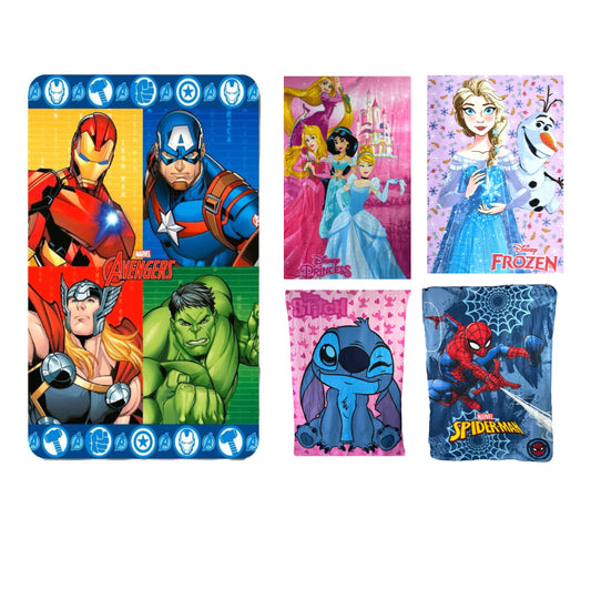 Children’s Character Fleece Throw Blanket – 100x140cm – Soft & Cosy Polyester - Avengers, Frozen, Princess, Stitch & Spiderman