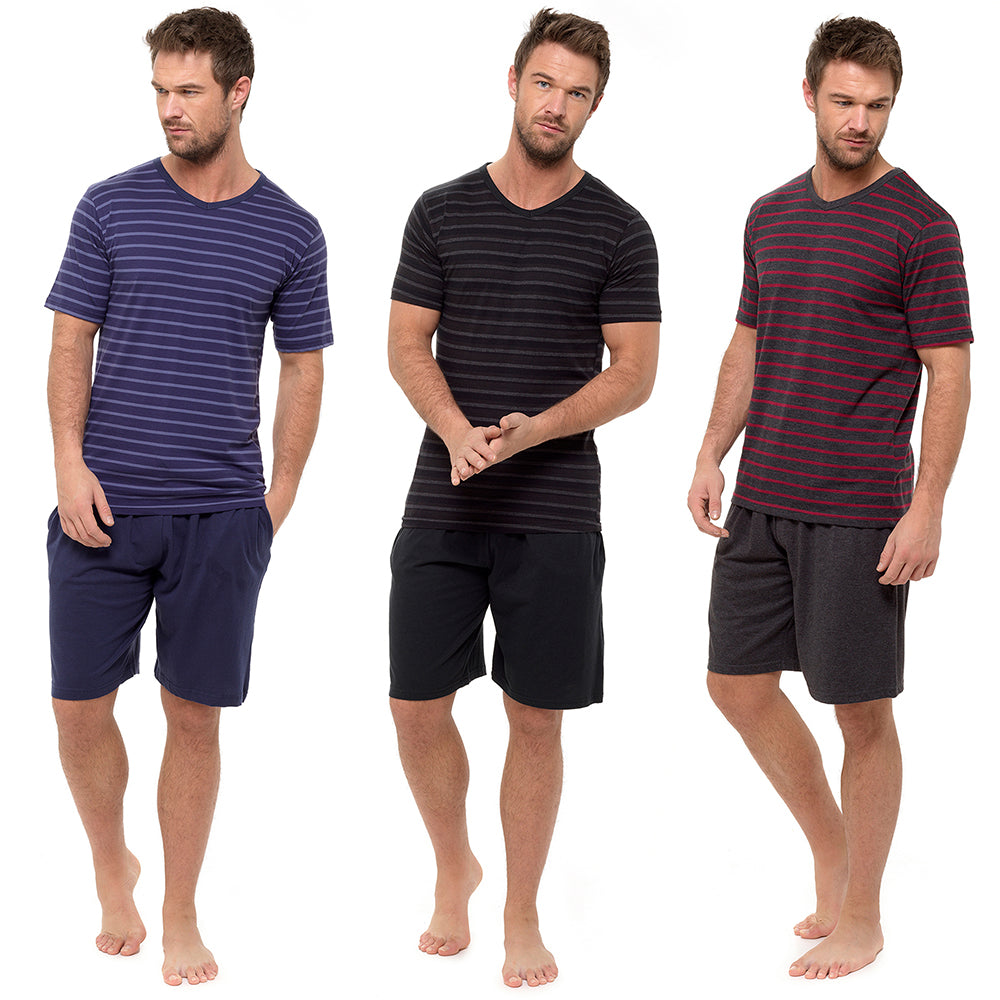 Mens Striped Cotton Jersey T-Shirt and Shorts Pyjamas Set