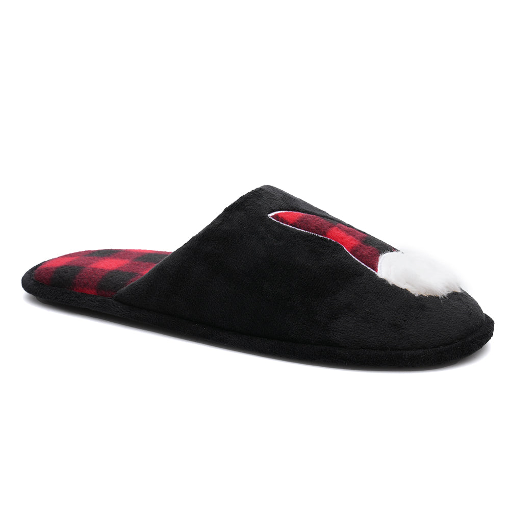 Mens Black Gonk Mule Slippers Plush Tartan Fleece Non Slip Sole Christmas Gift