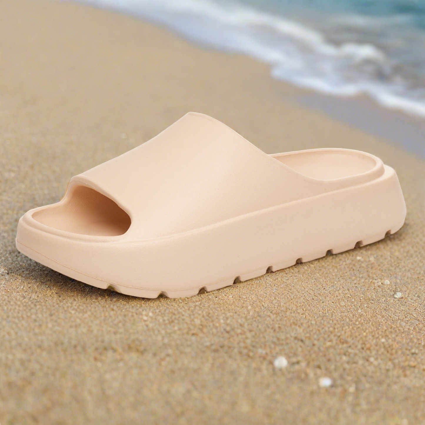 Ladies Cloud Sliders Womens Pillow Slides Non-Slip Beach Sandals - Black or Nude