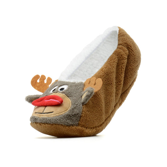 Ladies Christmas Design Ballerina Style Sherpa Lined Non-Slip Slippers Socks