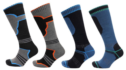 Men's Ski Socks 4 Pairs Knee Length Thermal Outdoor Snowboarding - UK 6-11