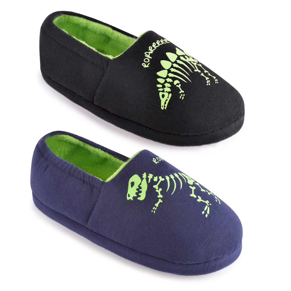 Boys Glow-in-the-Dark Dinosaur Skeleton Slip-On Slippers