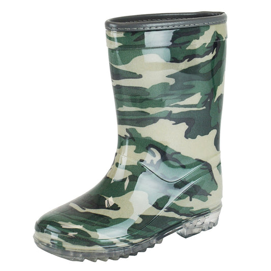 Boys Camo Wellington Boots Waterproof Green PVC Wellies Non-Slip Sole UK Sizes 10–2
