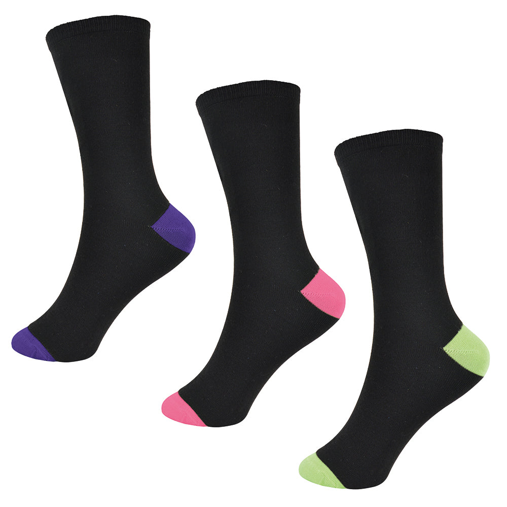 6 Pairs Ladies Black and Multicoloured Ankle Socks - UK 4-7