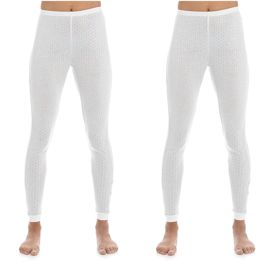 Women's 2 Pack Thermal Leggings – Soft Pointelle Knit – Full Length Long Johns