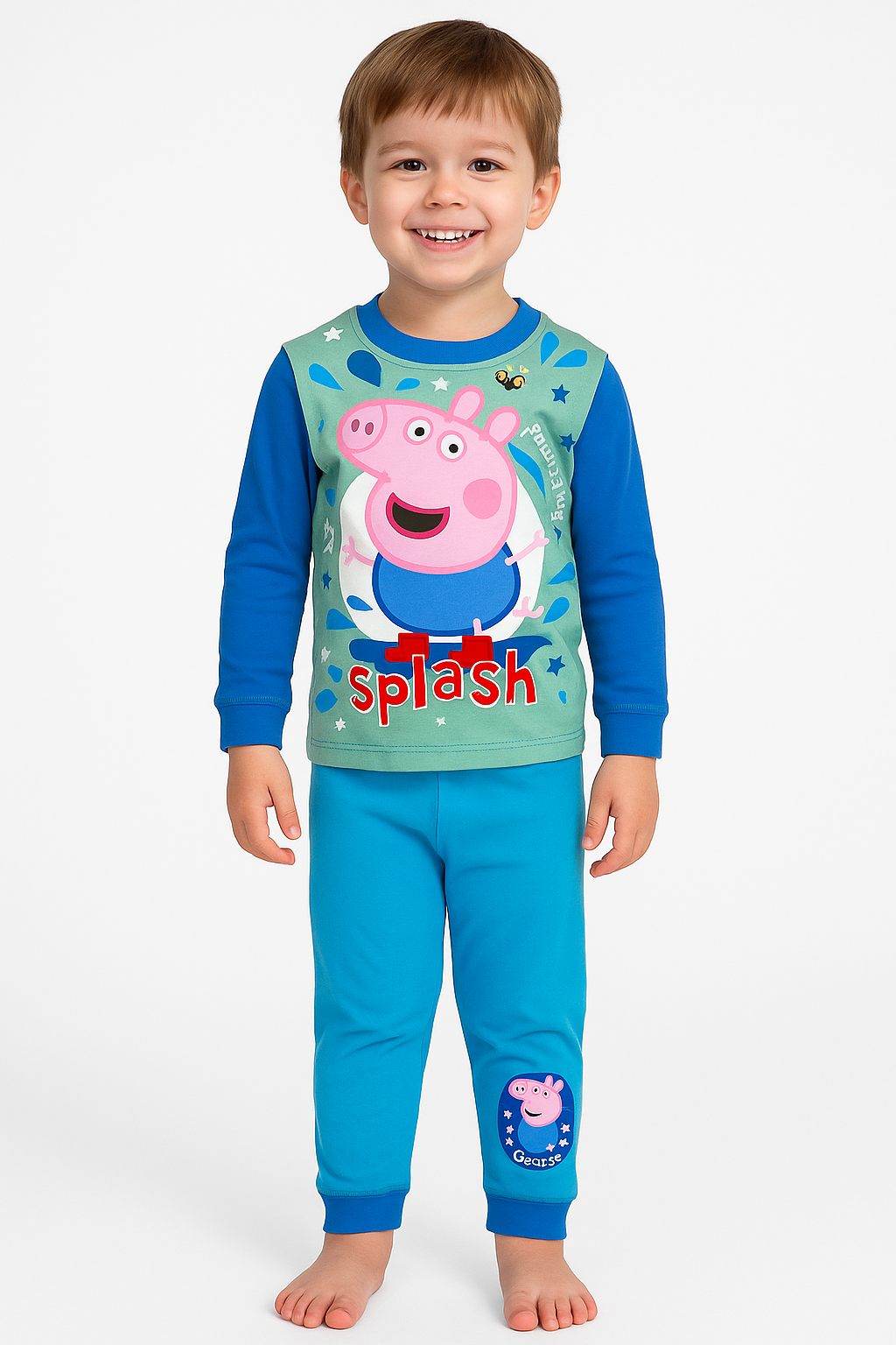 George Pig Boys Pyjamas | 100% Cotton Top & Bottoms | Long Sleeve & Long Leg Puddle Play Splash Nightwear | Ages 18-24 Months to 5 Years