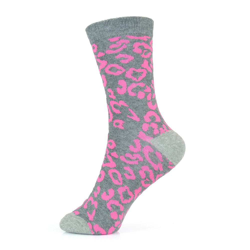 6 Pairs Ladies Leopard Pattern Ankle Socks Grey Black Pink Cotton Rich UK 4-7