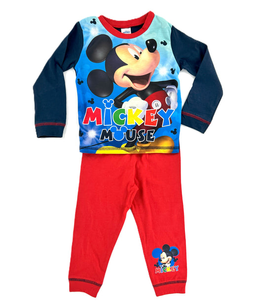 Disney Mickey Mouse Boys’ Pyjamas | 100% Cotton Bottoms & Polyester Front | Long Sleeve Top & Long Leg Pants | Kids Nightwear Ages 18–24 Months to 5 Years