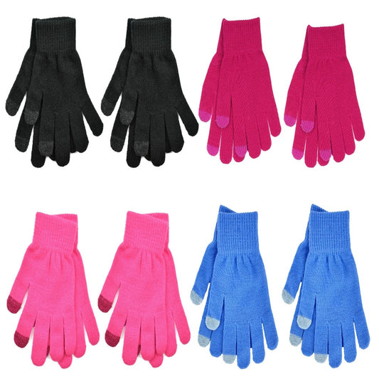 2 Pairs Ladies Knitted Touch Screen Phone Gloves - Various Colours