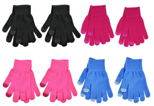 2 Pairs Ladies Knitted Touch Screen Phone Gloves - Various Colours