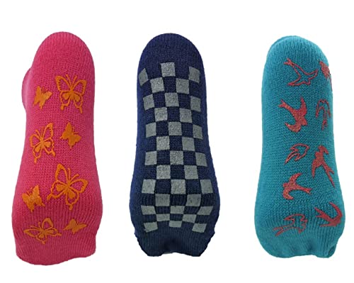 3 Pairs Older Kids Thermal Winter Non Skid Slipper Socks One Size UK 4-6