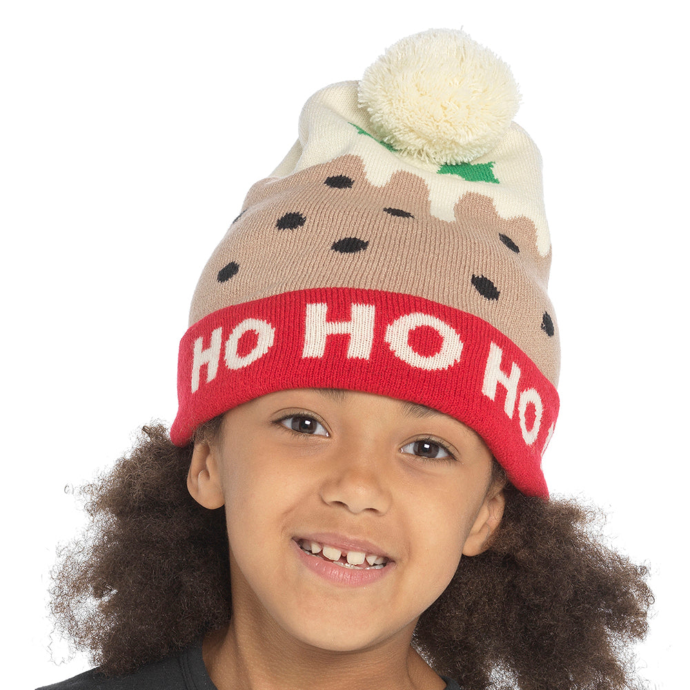 Children's Christmas Bobble Hats - 2 Pack - Rudolph and Christmas Pudding