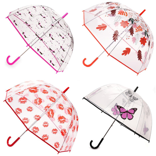 Ladies Transparent Dome Stick Umbrella - 4 Stylish Designs