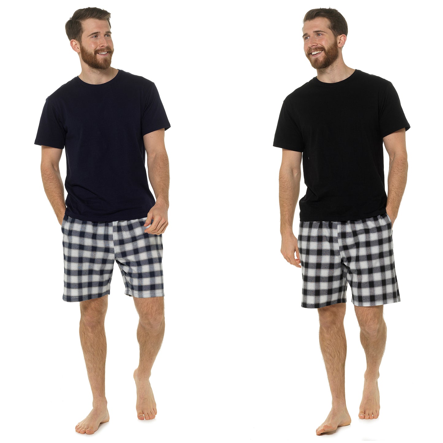 Mens Cotton Jersey T-Shirt and Woven Checked Shorts Pyjamas Set