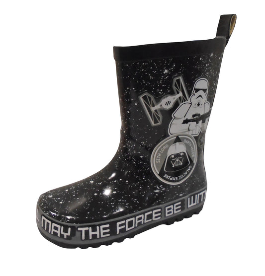 Star Wars Boys Black Wellies - Cushioned & Grippy – Sizes UK 8, 9