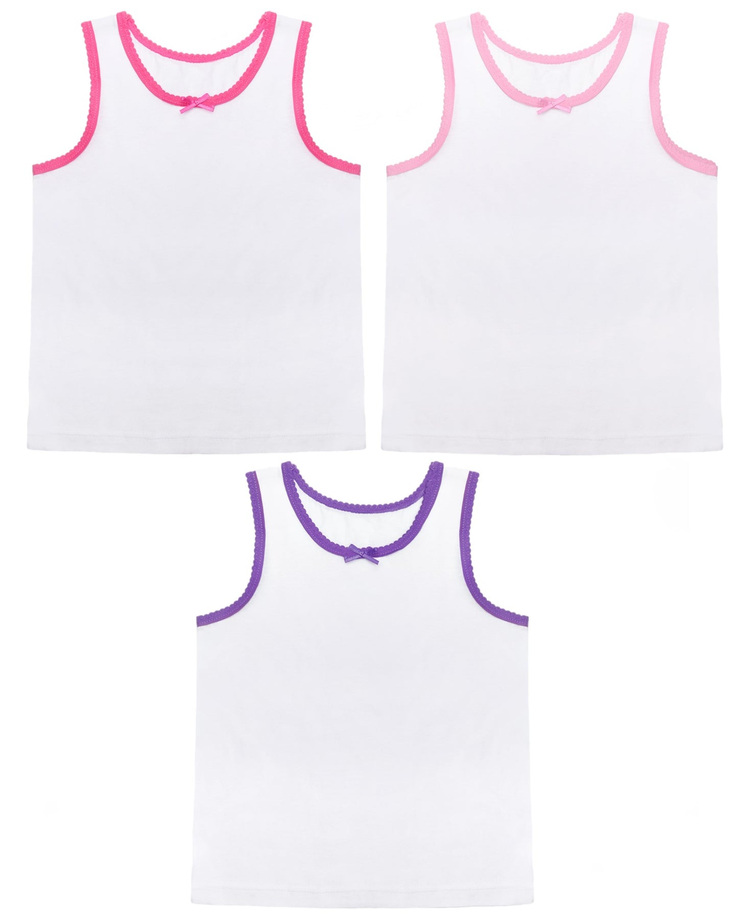 Girls' White Cotton Vests 3 Pack Kids Sleeveless Soft Jersey Underwear OEKO-TEX Certified