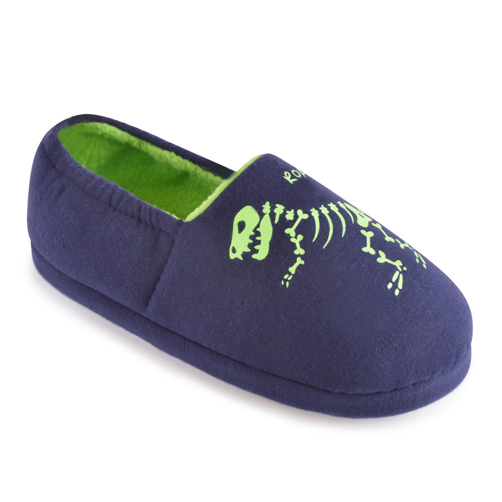 Boys Glow-in-the-Dark Dinosaur Skeleton Slip-On Slippers