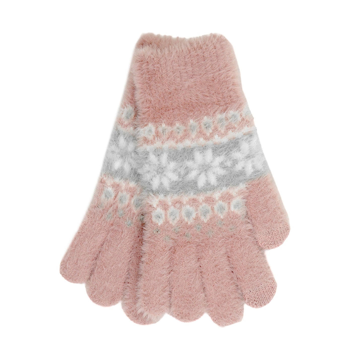 Ladies Touchscreen Gloves Soft Fluffy Fair Isle Pattern Knitted Winter Gloves