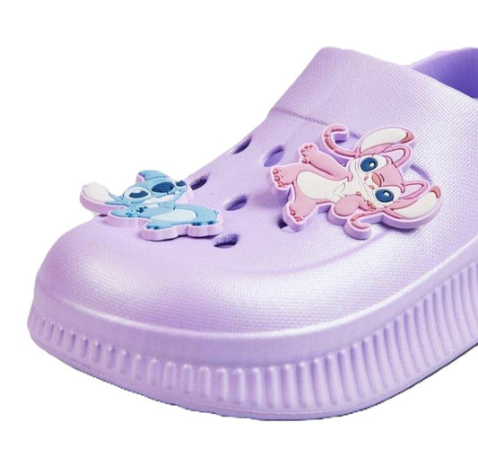 Disney Stitch Kids Clog Sandals – Purple with Stitch & Angel Charms – Size 8-1
