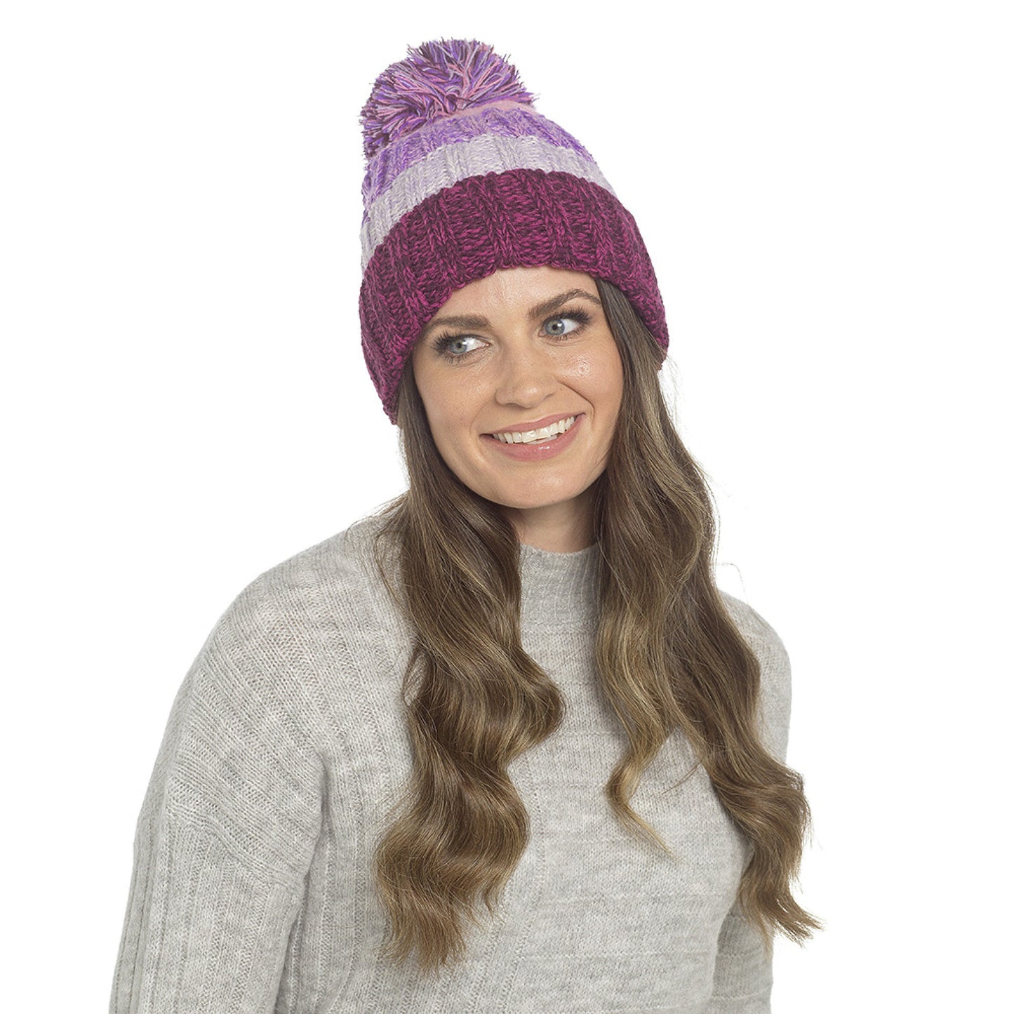 Ladies Fleece Lined Beanie Pom Pom Warm Knitted Winter Sherpa Cosy Hat