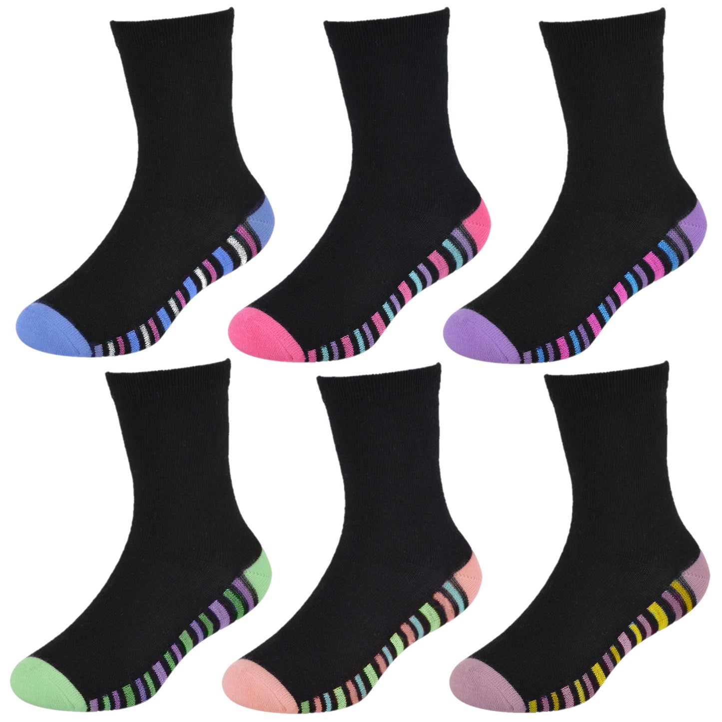 Girls 6 Pack Bamboo Socks Black Striped Soft Breathable Ankle Eco School Wear