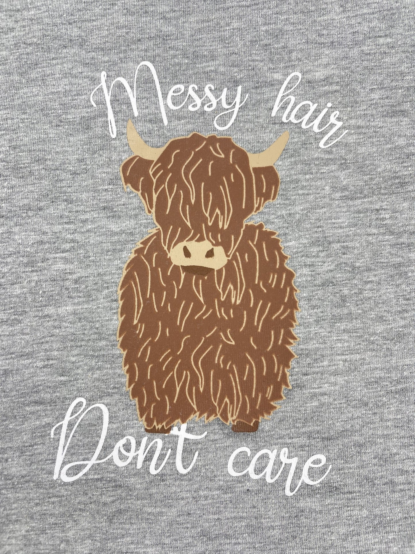 Ladies Oversized Nightie Highland Cow Messy Hair Don’t Care Grey Long Sleeve