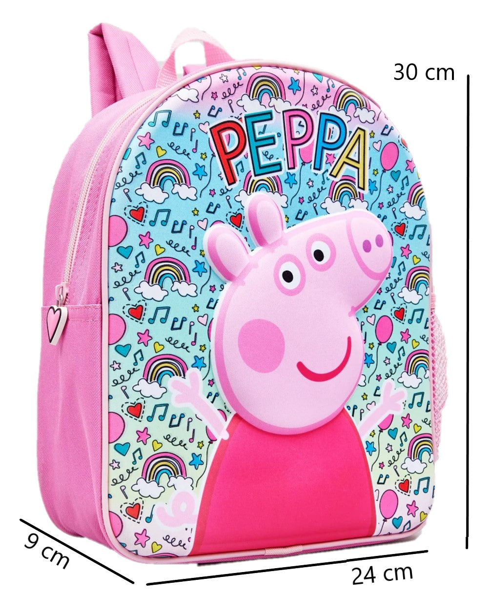 Peppa Pig 3D Backpack, Adjustable Straps, Drinks Pocket