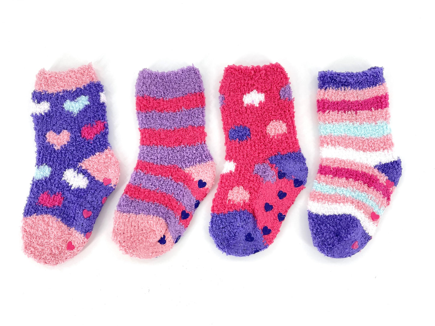 4 Pairs Baby Girls' Supersoft Fluffy Patterned Socks with Grippers
