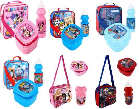 Kids Character 3 Pc Lunch Bag Set, Paw Patrol, Minnie, Stitch, Thomas, SpiderMan