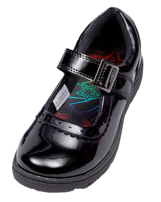 Girls Black Patent School Shoes – Mary Jane Style with Buckle Strap, Cushioned Glitter Insole, Non-Slip Sole – UK Child Sizes 10, 2