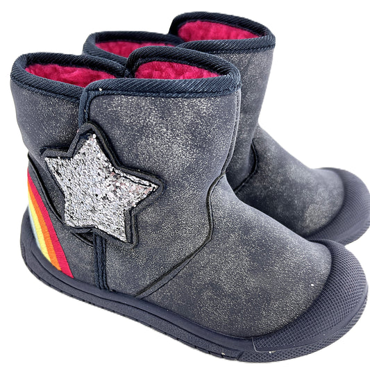 Girls Winter Boots Fleece Lined Rainbow Star Touch & Close (Infant Size 4-9)