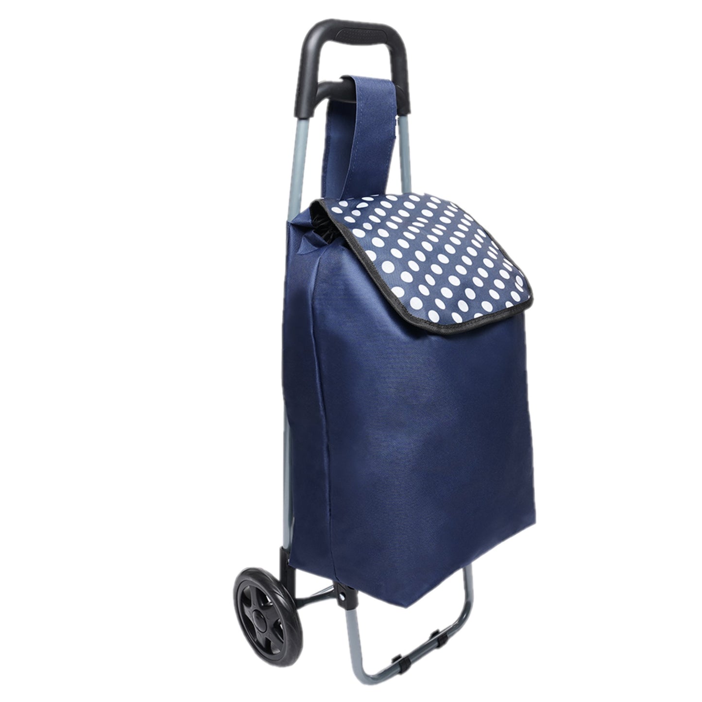 Lightweight Folding Shopping Trolley - Large Capacity - Navy with White Spots