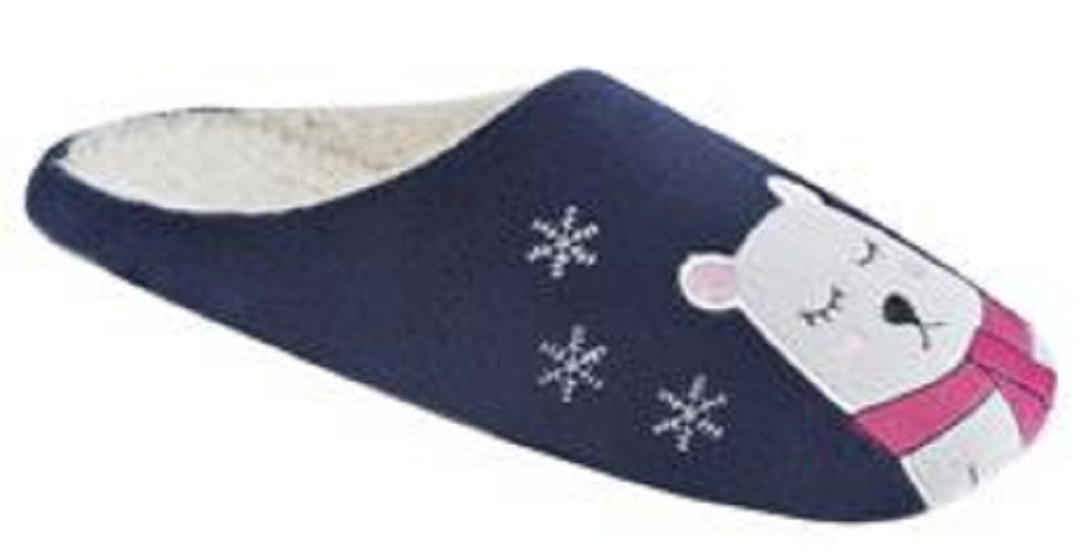 Ladies Polar Bear Slippers Novelty Plush Winter Mule Style Slip-Ons