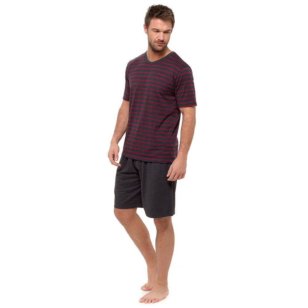 Mens Striped Cotton Jersey T-Shirt and Shorts Pyjamas Set