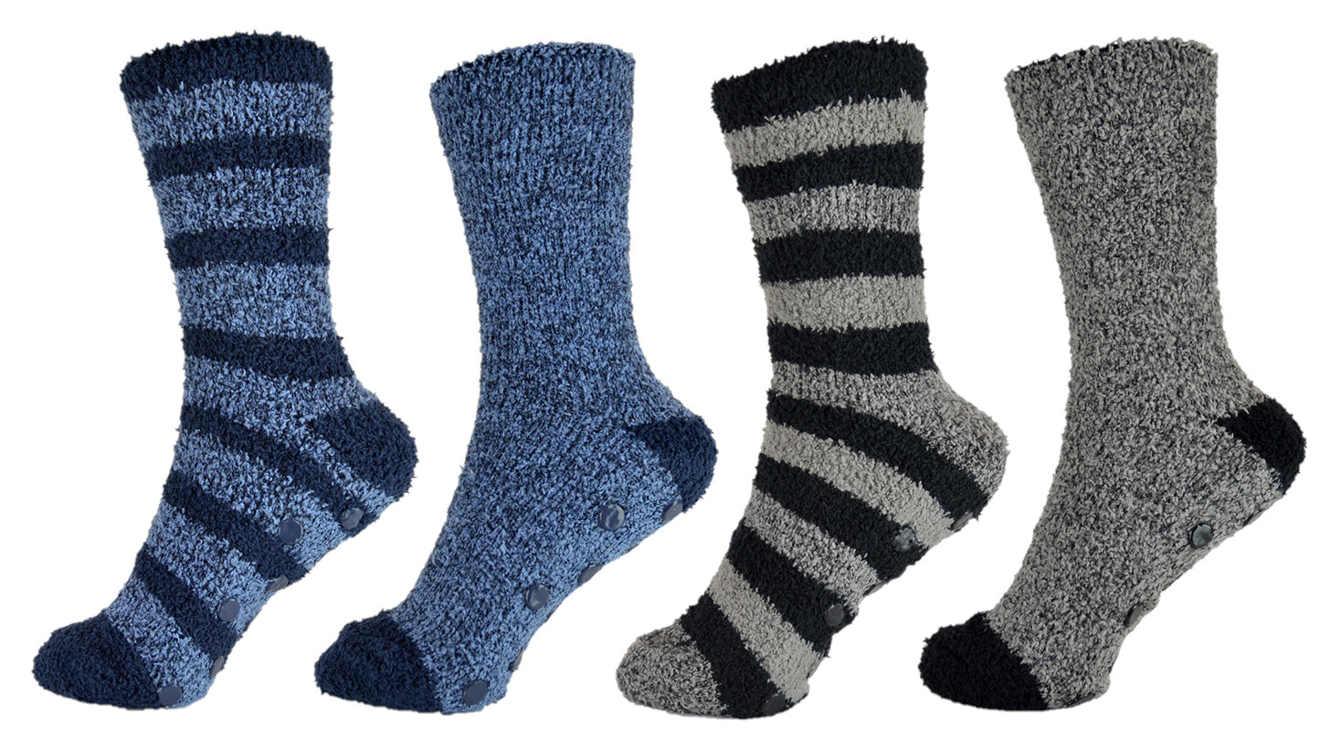 4 Pairs Men's Cosy Non-Skid Gripper Slipper Socks UK 7-11 - Blue and Black