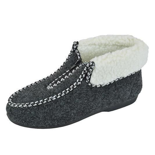 Ladies Grey Zip Up Fleece Lined Bootie Slippers