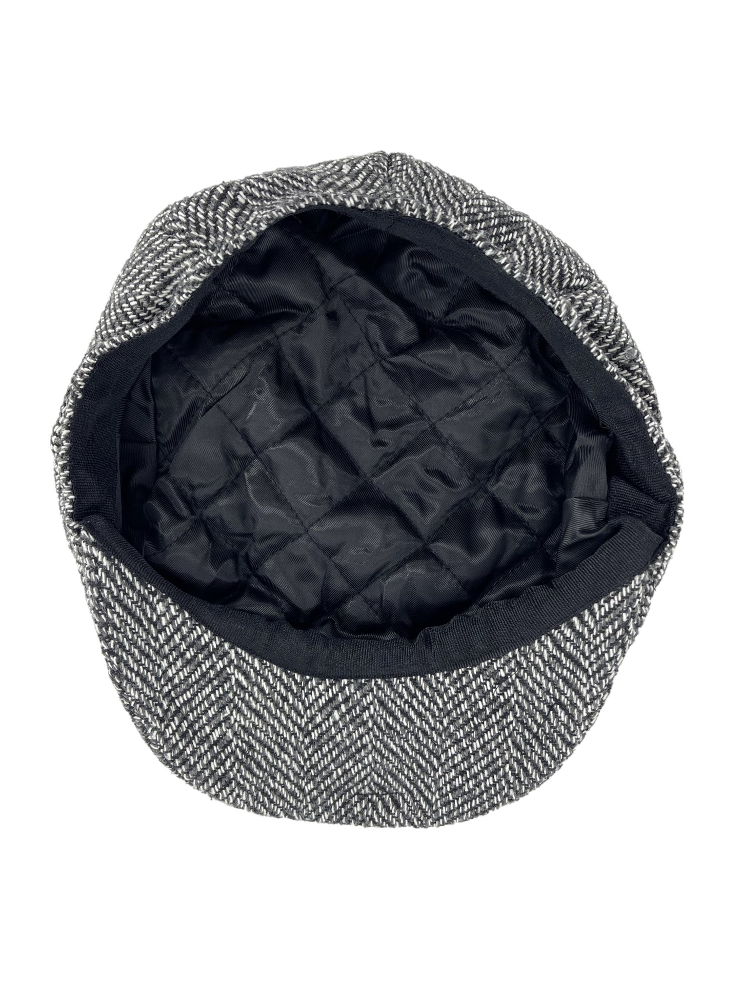 Mens Baker Boy Thermal Hat 8 Panel Thinsulate Lined Grey Herringbone Wool Blend Cap