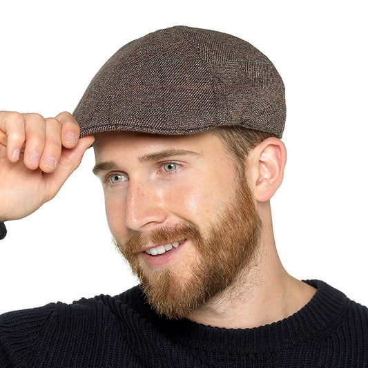 Men’s Wool Blend Tweed Flat Cap – Brown Tweed | Quilted Lining - 2 Sizes
