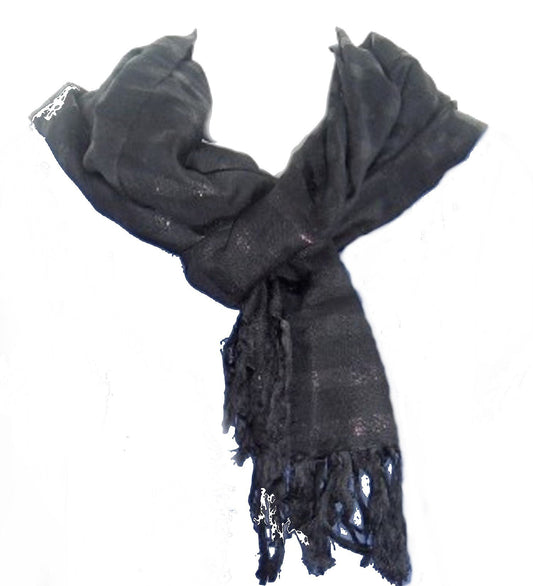 Ladies Luxury Glitter Striped Soft Fringed Scarf