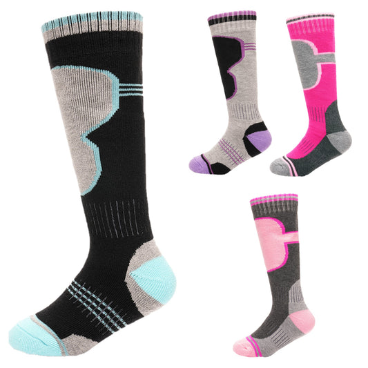 Girls Ski Socks 4 Pairs Knee Length Thermal Outdoor Snowboarding Stockings