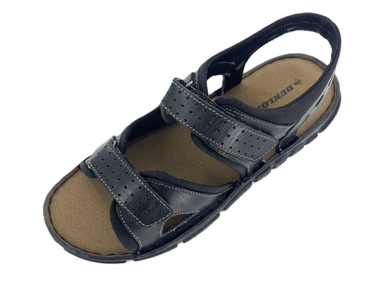 DUNLOP Men's Leather Sports Sandals – Adjustable Straps, Cushioned Footbed & Non-Slip Sole – Comfortable Walking Sandals for Outdoor & Casual Wear – Available in Brown & Black