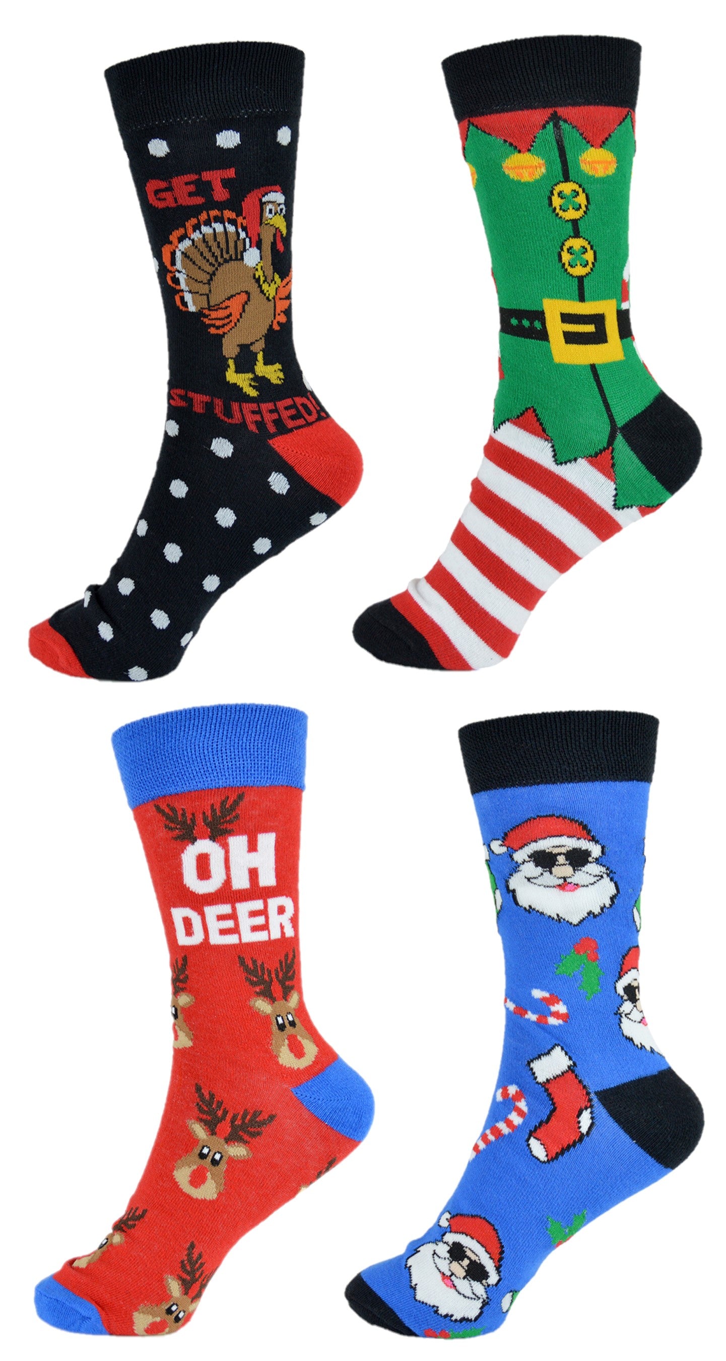 4 Pairs Mens Christmas Patterned Cotton Rich Socks Festive Designs