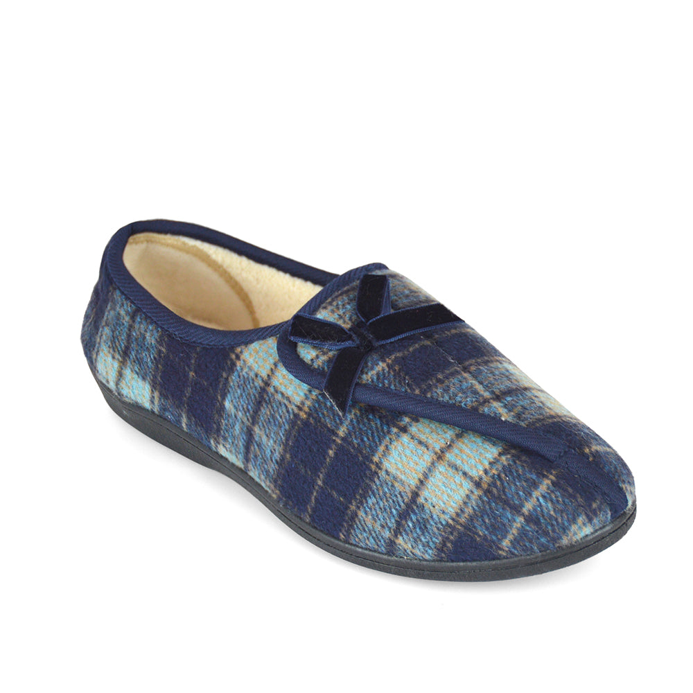Ladies Tartan Pattern Easy Close Slippers