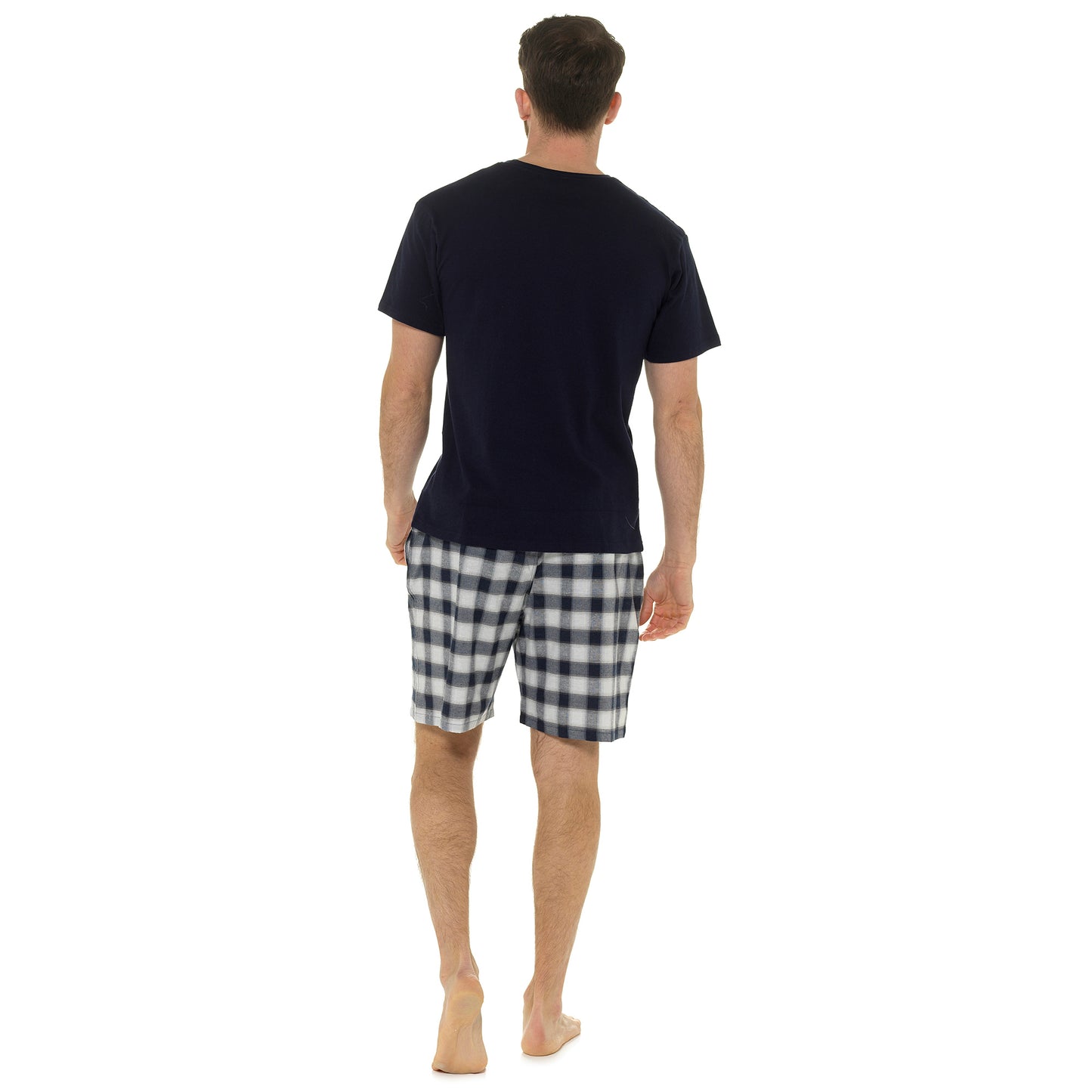 Mens Cotton Jersey T-Shirt and Woven Checked Shorts Pyjamas Set