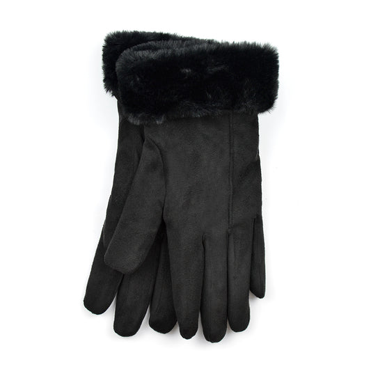 Ladies Supersoft Faux Fur Trimmed Sherpa Lined Suedette Gloves